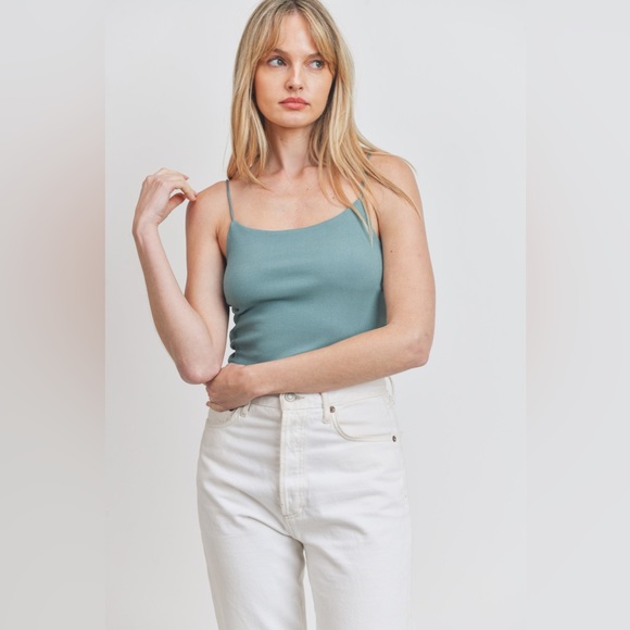 Round Neck Bungee Strap Tank Top - Dusty Jade - Picture 2 of 9